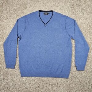 Kinross 100% Cashmere Sweater Mens XL Blue V-Neck Pullover